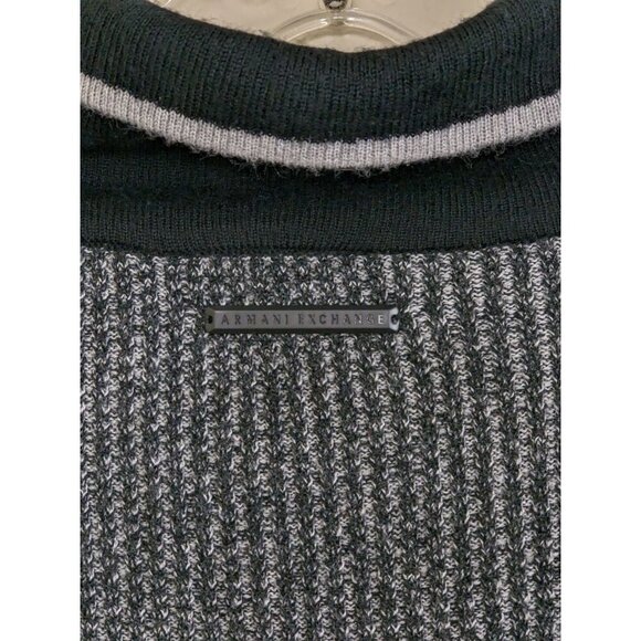 Armani Exchange AX Men's Gray Shawl Collar Button-Neck Wool Sweater Navy Blue - Picture 3 of 5